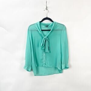 2/$30 Forever 21 Medium Womens Mint Blue Green Sheer  Button Front Blouse Top